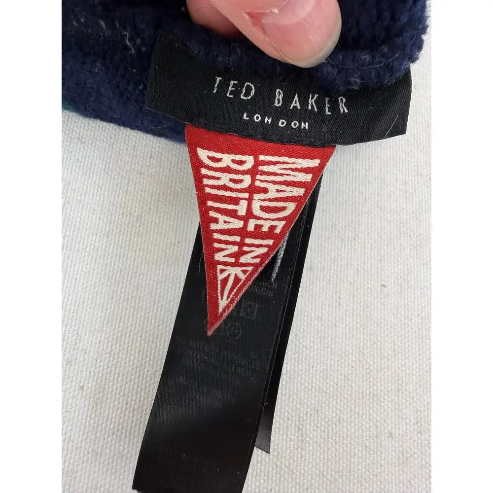 Ted Baker London Navy Burgundy Wool Pom Pom Beanie Hat 100% Wool
